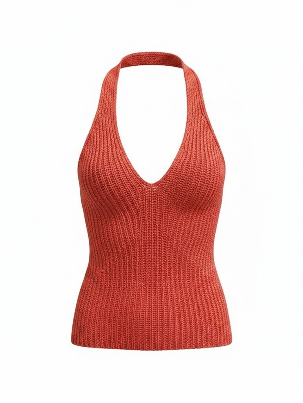 NEW DKNY Knit Halter V-Neck Tank Top - Rust Orange 100% Silk Womens Small